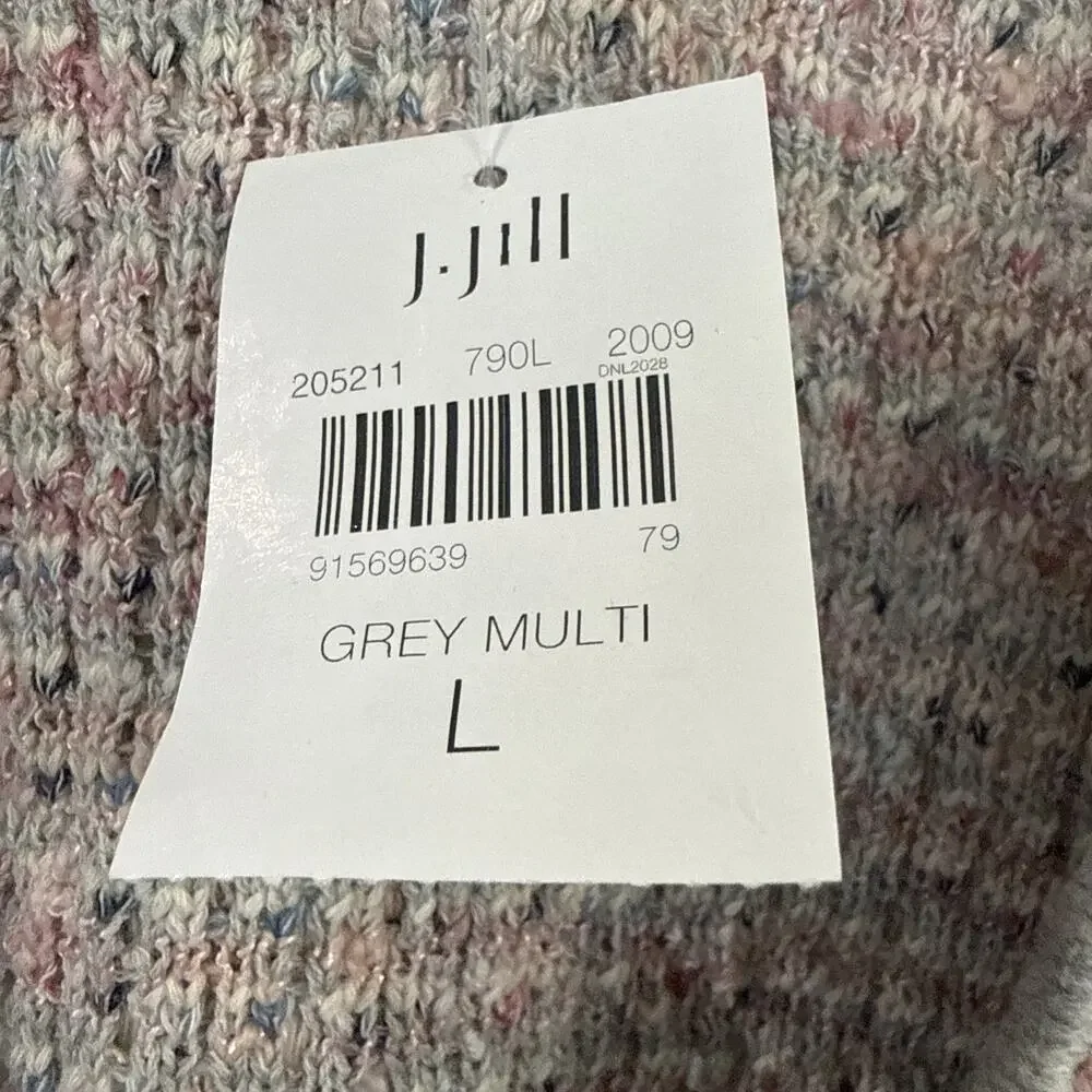 J Jill Sweater Cardigan Pink Gray Girly Spring Knit Pockets Size Large New